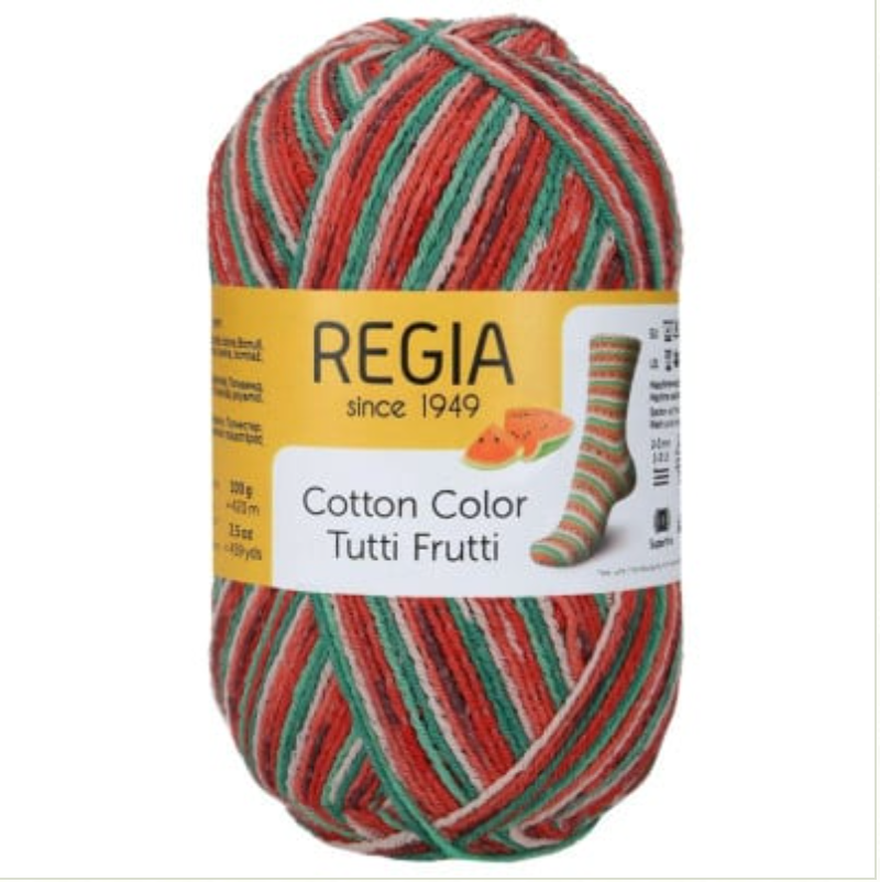 Regia Cotton Tutti Frutti Yarn - Dragonfruit Color 2419, 100g Cotton Blend Sock Yarn
